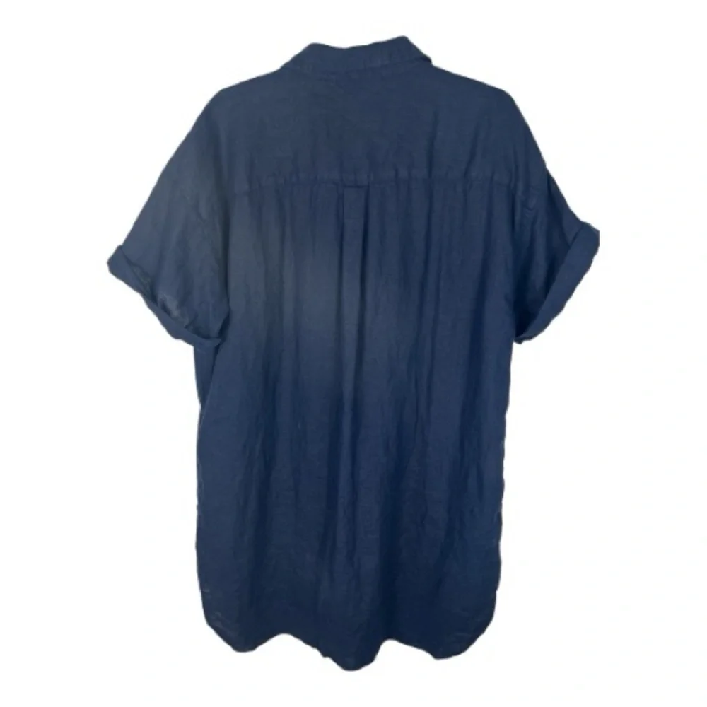 J.CREW Sz L Navy Blue Capitaine 100% Linen Shirtdress EUC Minimalist Summer - Picture 3 of 10